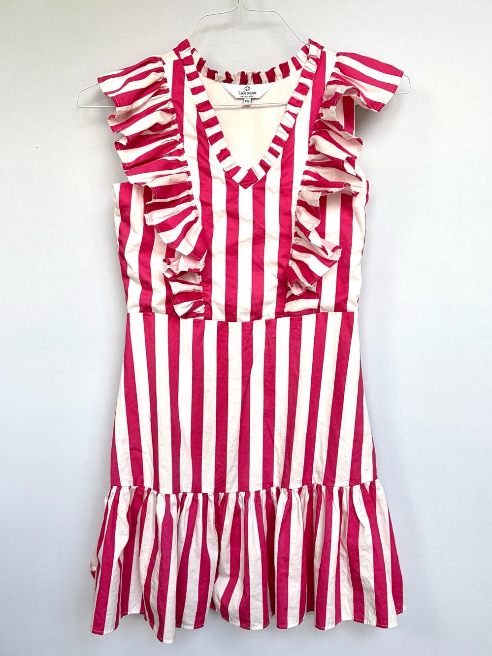 LaRoque Marlowe Candy Stripe Ruffle Mini Dress Pink White Size XS Resortwear EUC